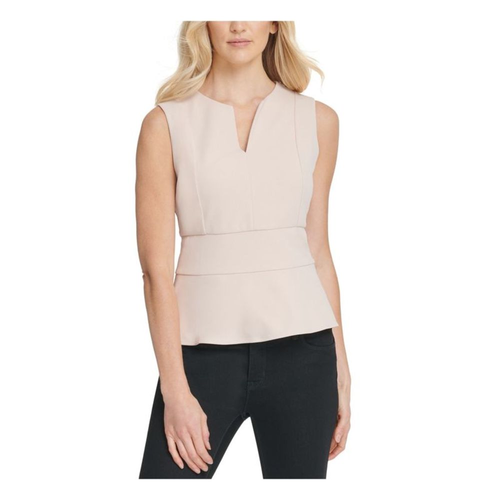 DKNY Womens Pink V Neck Peplum Top XS